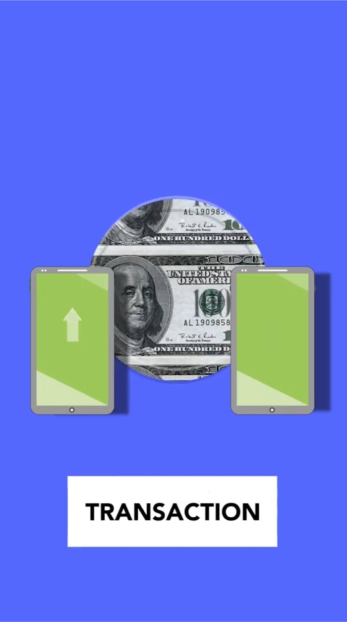 Services Creative isometric image of online money transaction via mobile phones on blue background